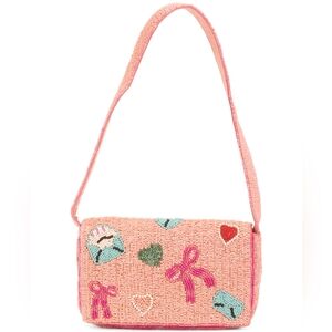 Pink Beaded Shoulder Bag with Embroidered Accents